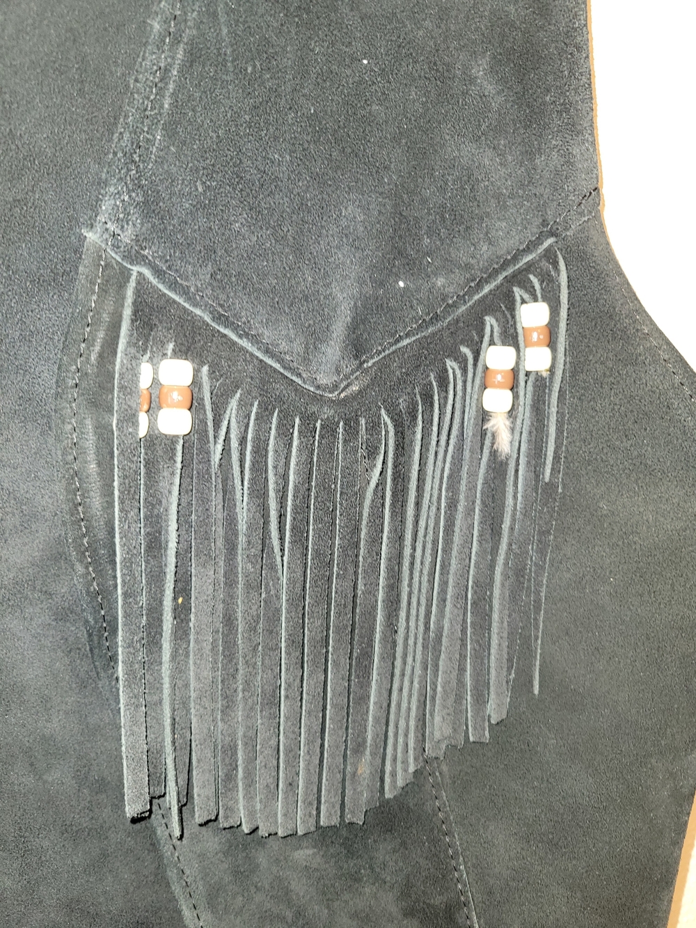 Vintage Steer Brand Black Suede Leather Fringe Western Vest USA XL - Picture 5 of 10